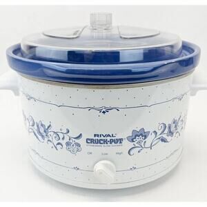 Vintage RIVAL Crock Pot 5 Quart Slow Cooker Grandma Core Cottage Stoneware